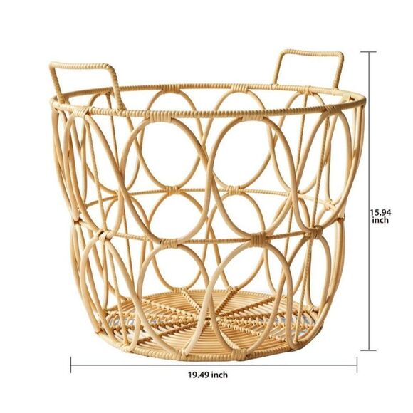 Large‎ Natural Poly Rattan Open Weave Round Basket Home Decor Laundry Pillows - Picture 5 of 10